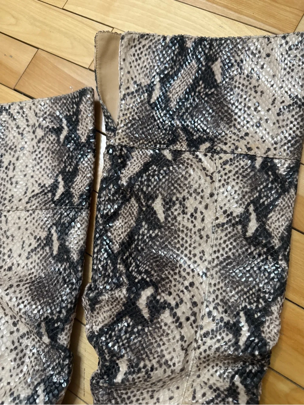 Snake-Print Over-the-Knee Stiletto Boots - Beige/Black